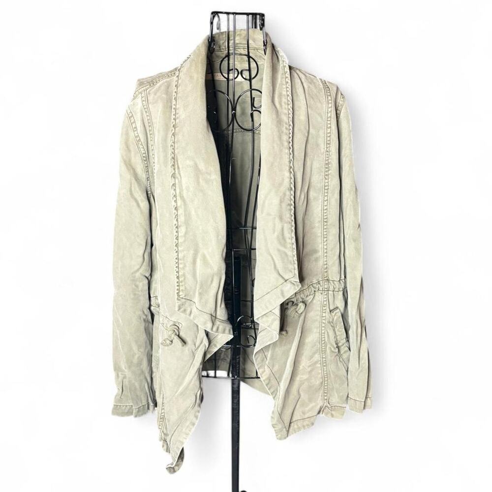 Max Jeans Olive Green Tencel Drape Front Jacket Size Large Utility Safari Cargo
